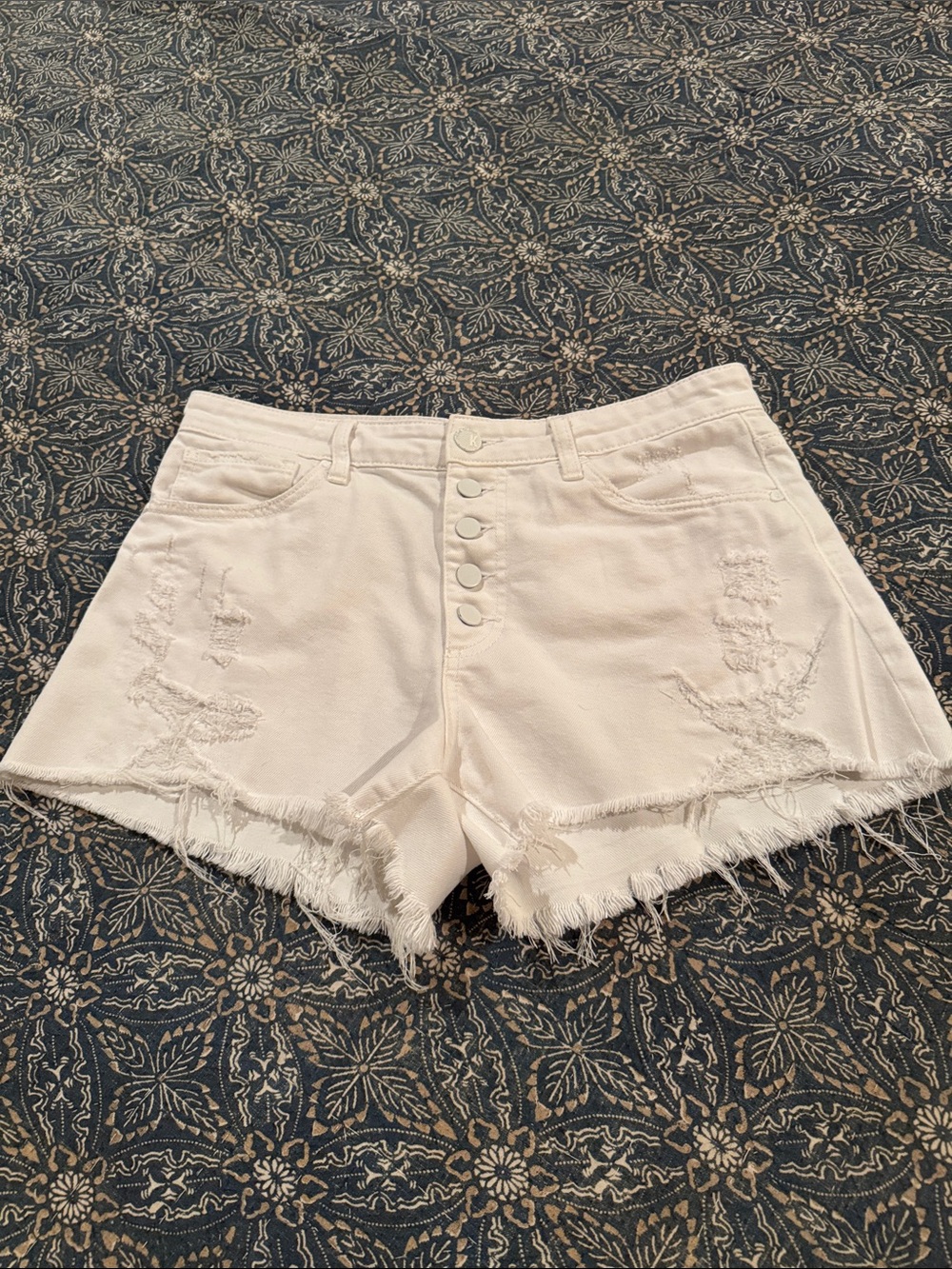 KUT JANE High-Rise Distressed White Denim Shorts. 8